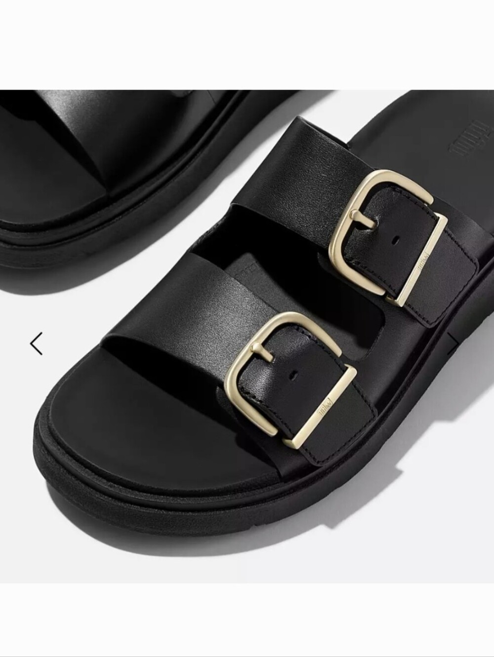 Fitflop GEN-FF Buckle Two-Bar Leather Slides In Black Size 8.5 - Picture 3 of 15
